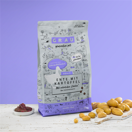 And og Kartoffel -kornfri hundefoder Grau