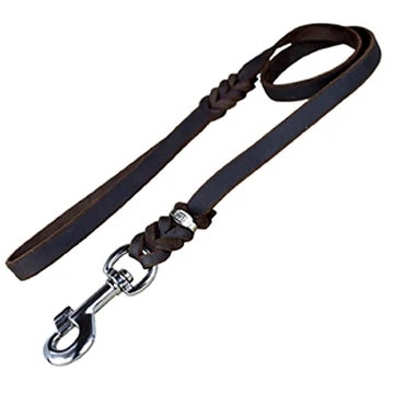 JHS Fedtgarvet læderline med indflettet kromkarabin Brun 8mm/130cm 