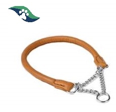 JHS Rundsyet Læderhalsbånd m/kromkæde Cognac 45-55 cm 8 mm