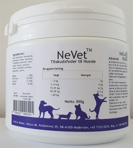 Vetcur NeVet 300 g pulver tilskud til hund mod adfærdsproblemer