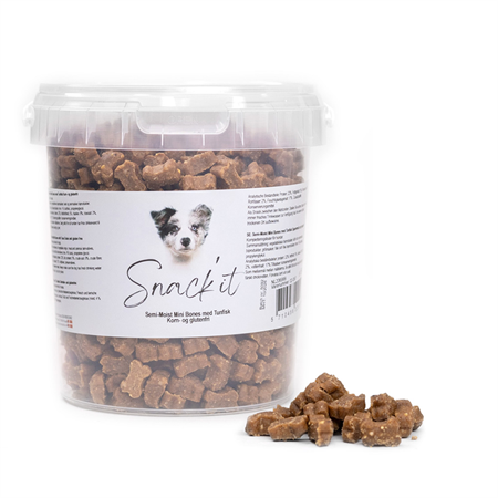 Snack\'it Semi-Moist Mini Bones med Tun - 500g - Bløde Hundegodbidder