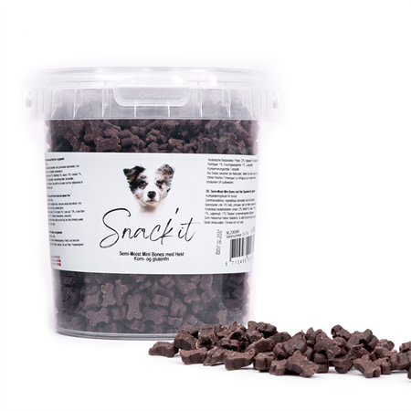 Snack\'it Semi-Moist Mini Bones m. Hest– Bløde træningsgodbidder | 500 g bøtte