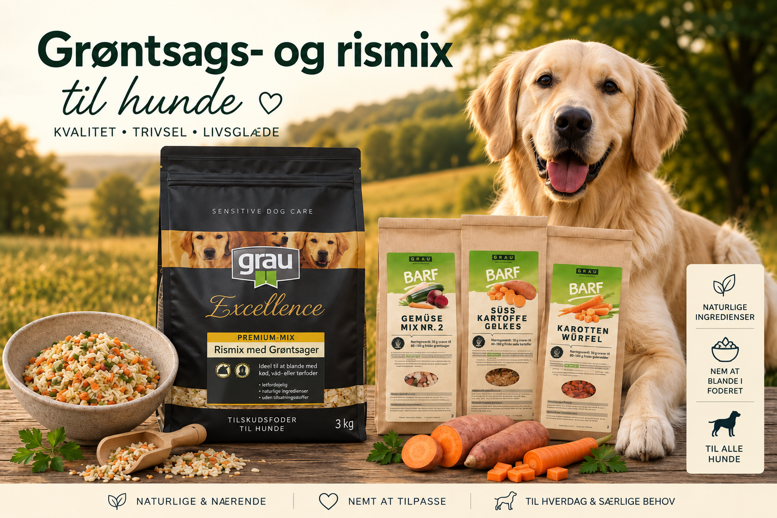 Grøntsags- og rismix til hunde