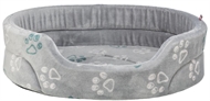 Trixie Jimmy Soft oval hundeseng i lysegrå med pote-tryk