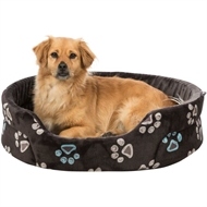 Trixie Jimmy Soft oval hundeseng i sort med pote-tryk